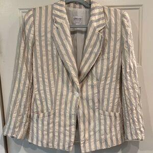 Armani Collezioni Women's Cream and Gray Striped Blazer VINTAGE